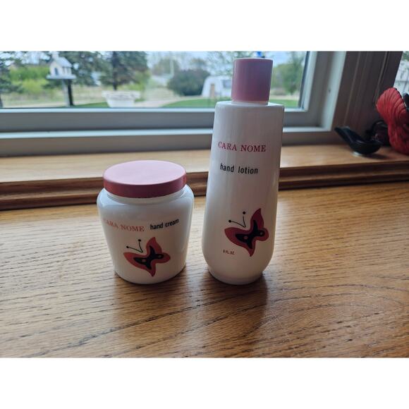 Vintage Cara Nome Hand Cream and Hand Lotion White Glass Jar and Bottle Pink - Picture 3 of 9